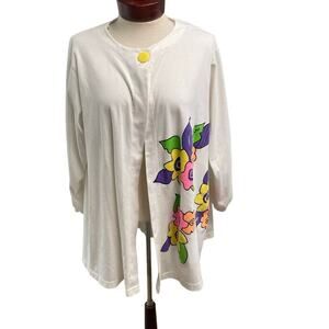 Vintage Womens Floral Long Sleeve Cotton Cardigan Kittens One Size Top Colorful